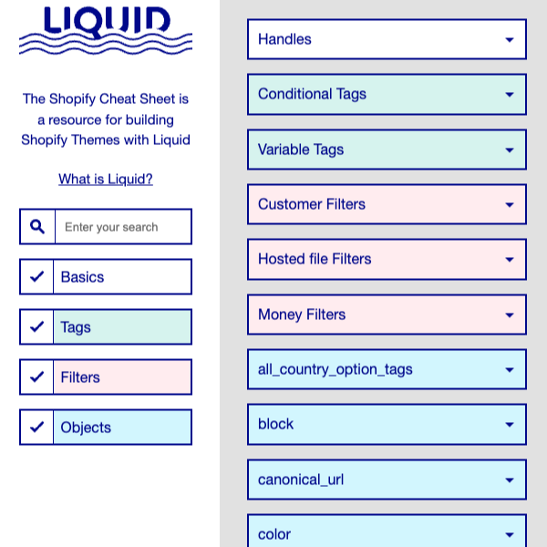 Liquid Theme Template Cheat Sheet