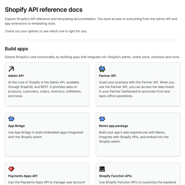 Shopify API Reference Docs